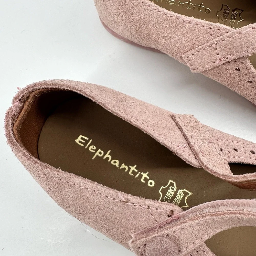 Elephantito Suede Leather Mary Jane Scalloped Edge‎ Pink Girls Size 7 US 24 EU